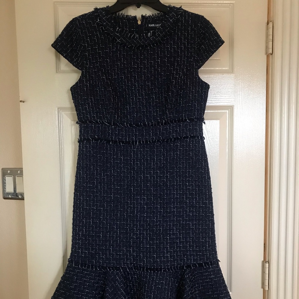 Karl Lagerfield Blue and white tweeted dress 4